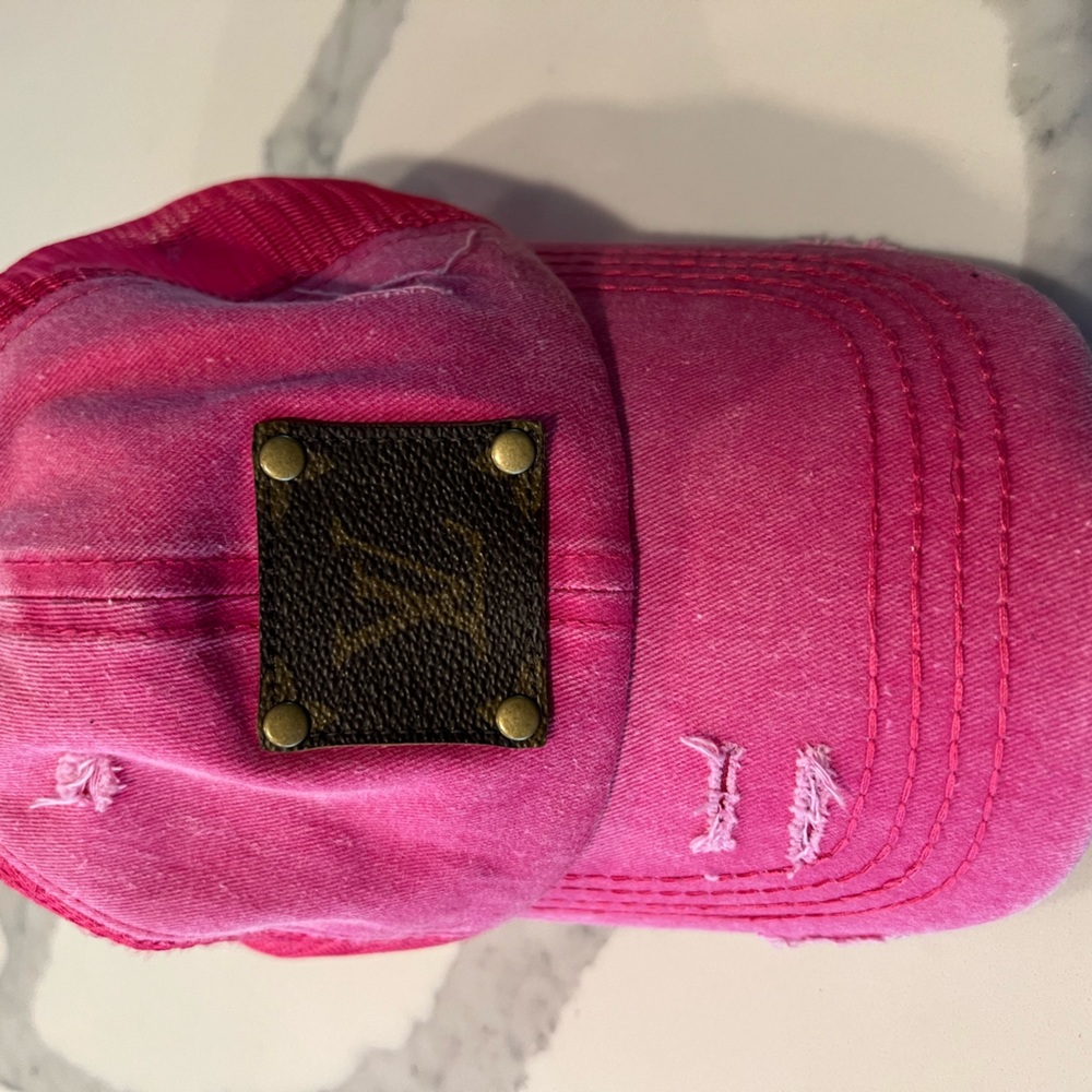 Pink Cap LV patch distressed look new never worn